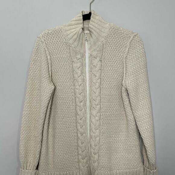 Ruff Hewn Sweater Jacket Cable Knit Zip Up Mock Neck Long Sleeve Cream PL Granny - Picture 4 of 12